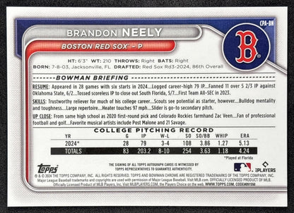 Brandon Neely 2024 Bowman Draft Chrome Prospect Auto Red Sox Boston Red Sox
