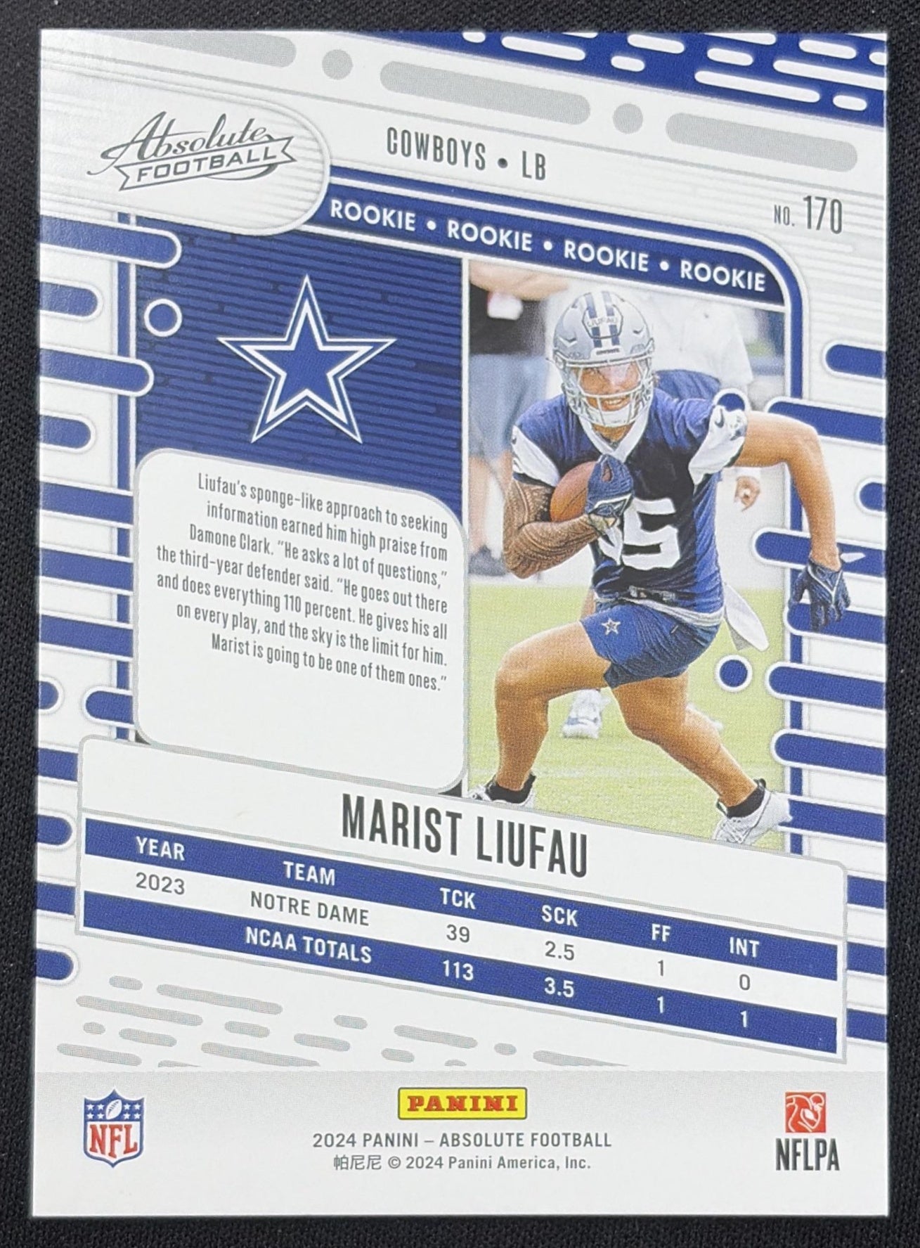 Marist Liufau 2024 Panini Absolute Rookies Green Spectrum /25 Cowboys