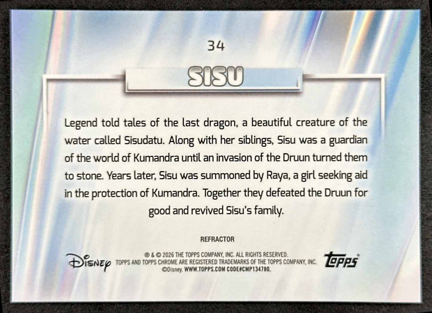 Sisu 2026 Topps Chrome Disney Refractor Raya and the Last Dragon Back