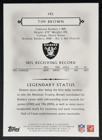 Tim Brown 2011 Topps Gridiron Legends Red /75 Raiders
