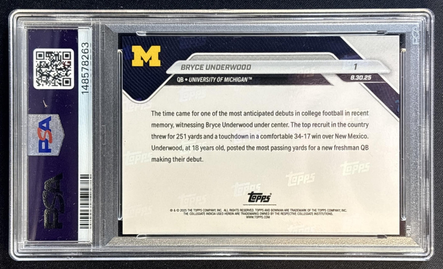 Bryce Underwood 2025 Bowman U Now PSA 9 Wolverines Football Cards