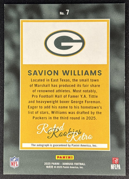 Savion Williams 2025 Panini Donruss Rated Rookie Retro Auto /99