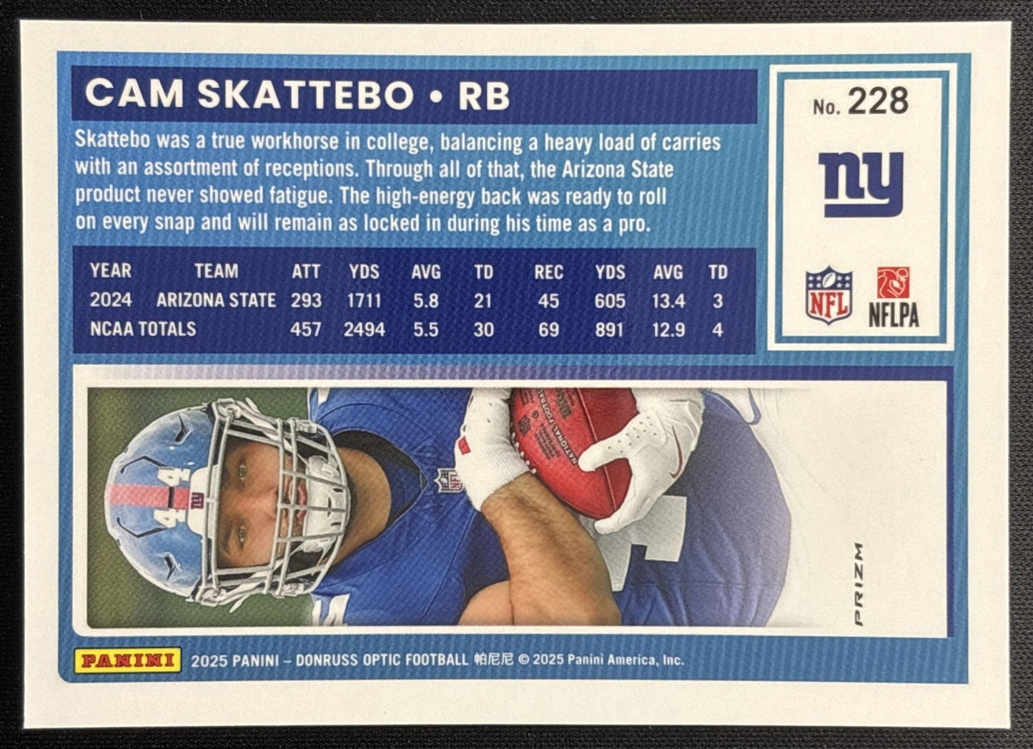 Cam Skattebo 2025 Panini Donruss Optic Rated Rookie Blue Hyper Prizm Giants Sports Trading Cards