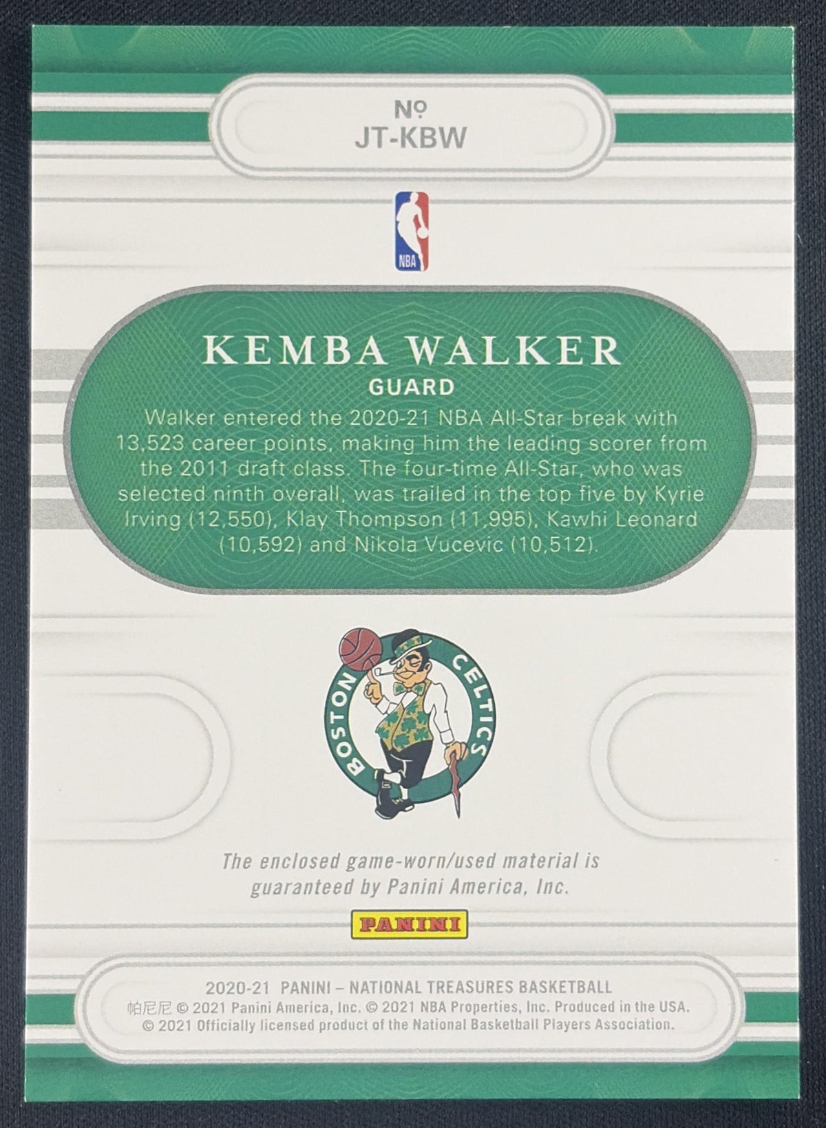 Kemba Walker 2020 Panini National Treasures Jersey /99 Celtics Boston Celtics Sports Trading Card