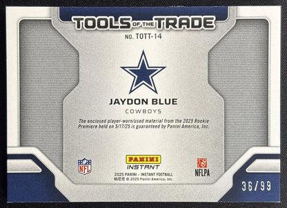 Jaydon Blue 2025 Panini Instant Tools of the Trade Player-Worn Patch /99 Cowboys back