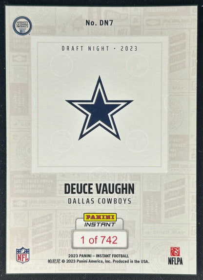 Deuce Vaughn 2023 Panini Instant NFL Draft Night Cowboys Sports Trading Cards