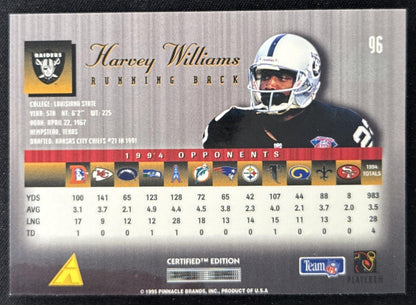 Harvey Williams 1995 Pinnacle Select Certified Raiders Sports Trading Card