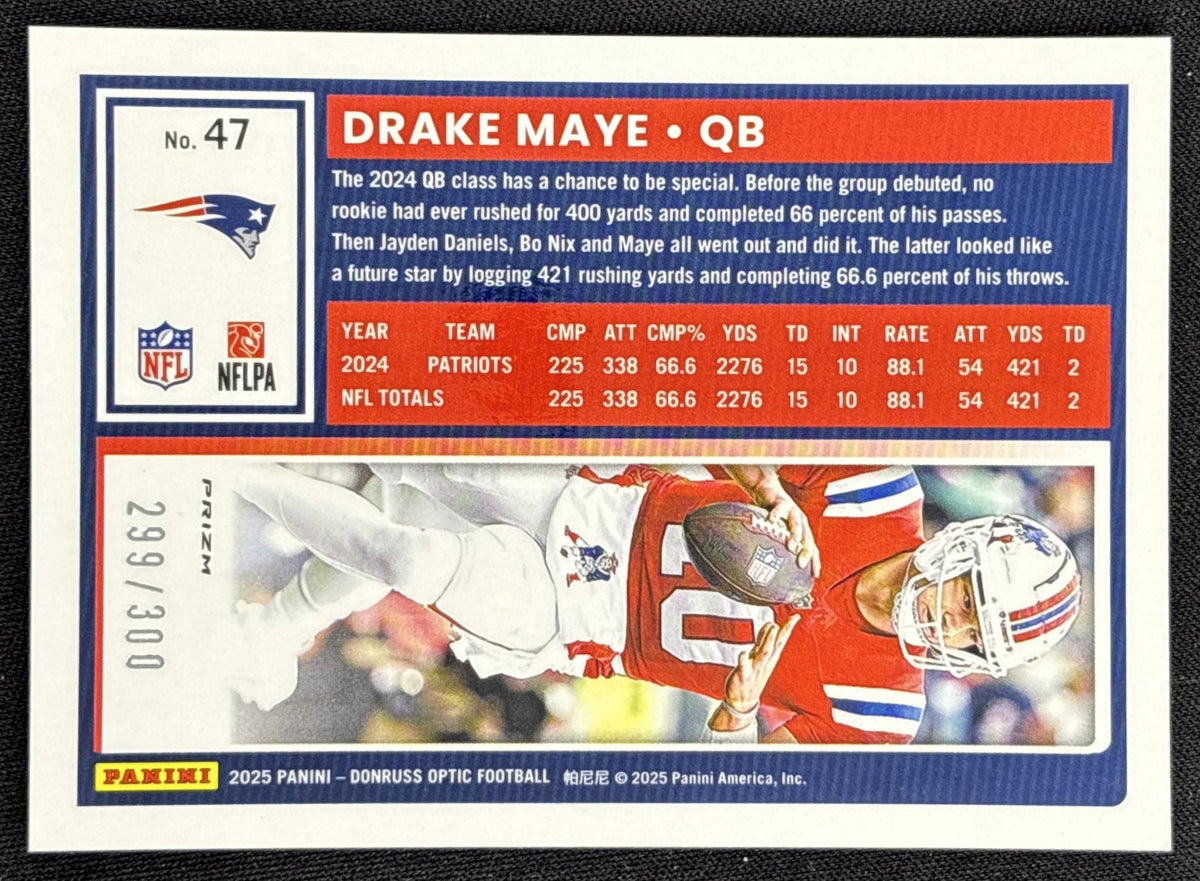 Drake Maye 2025 Panini Donruss Optic Wave Prizm /300 Patriots - back