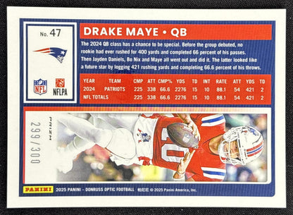Drake Maye 2025 Panini Donruss Optic Wave Prizm /300 Patriots - back