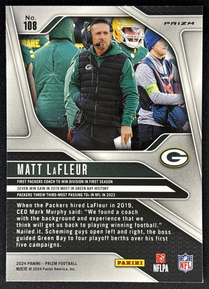 Matt LaFleur 2024 Panini Prizm Lazer Packers back