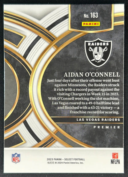 Aidan O'Connell Select Premier Level Las Vegas Raiders Sports Trading Cards