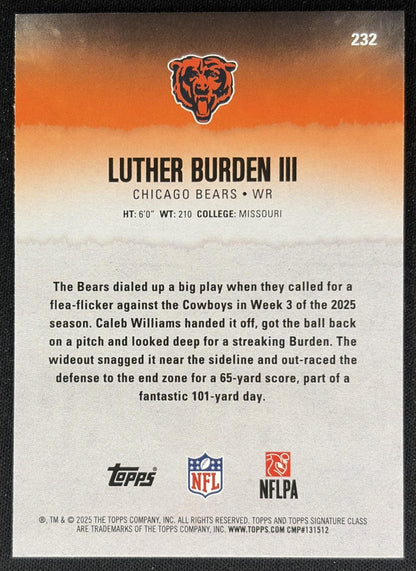 Luther Burden III 2025 Topps Signature Class Rookie Red & Black Foil Bears back