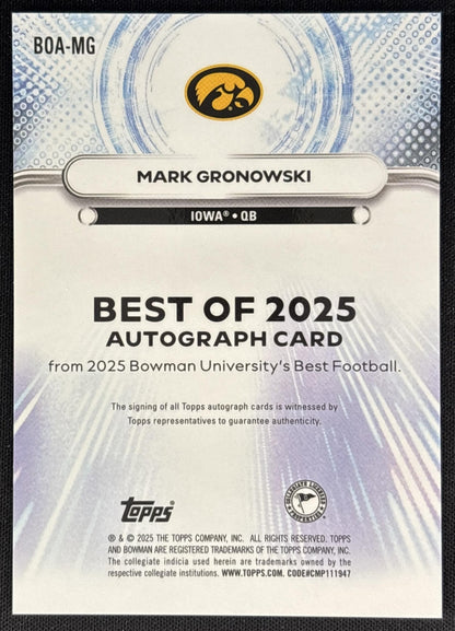Mark Gronowski 2025 Best University The Best of Auto Gold Refractor /50 Hawkeyes Sports Trading Card