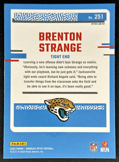 Brenton Strange 2023 Panini Donruss Optic Blue Stars Prizm Jaguars back