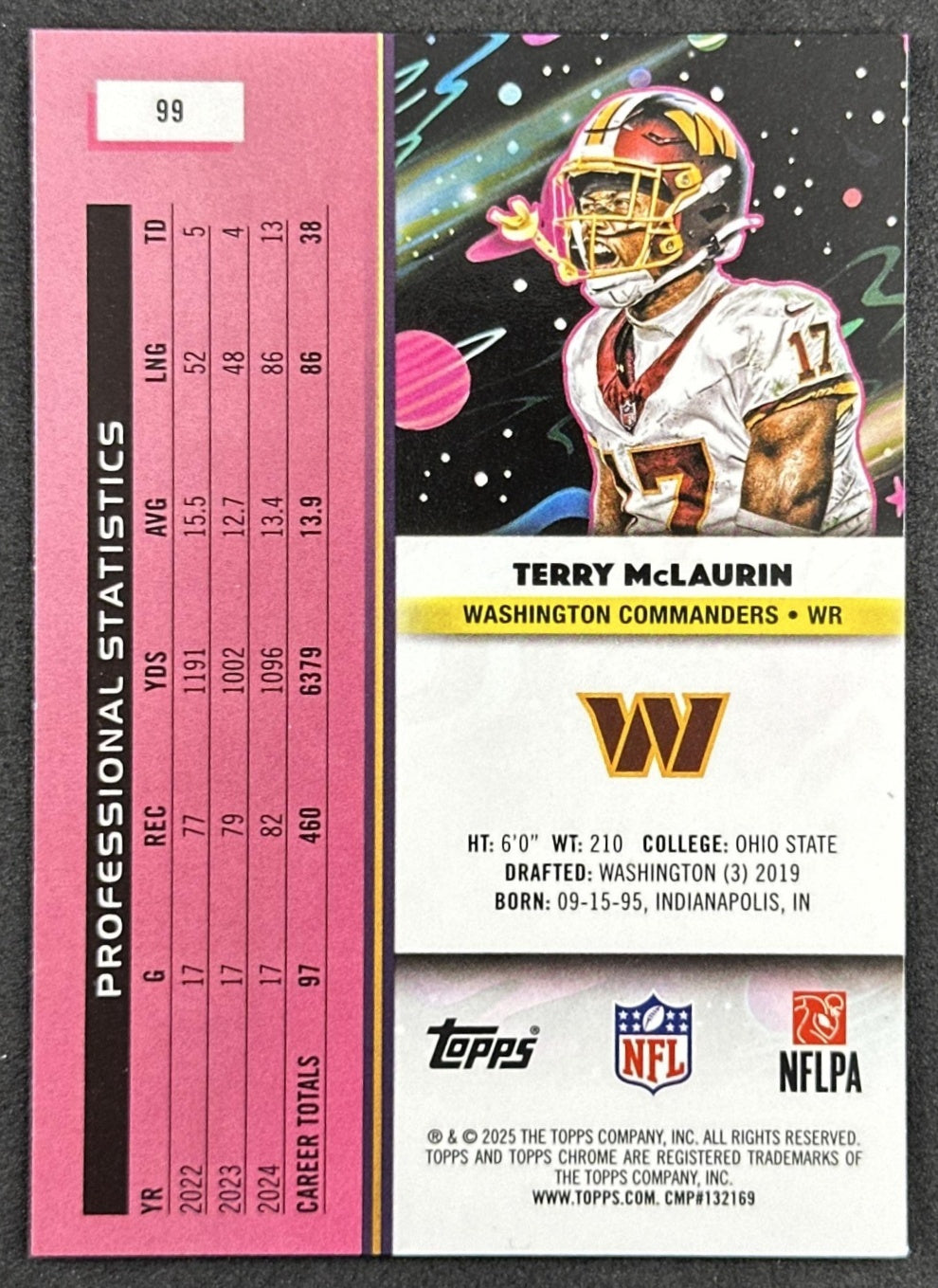 Terry McLaurin 2025 Topps Cosmic Chrome Commanders back