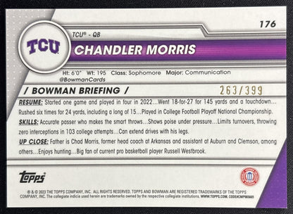 Chandler Morris 2023 Bowman University Chrome Purple Refractor /399 Horned Frogs back