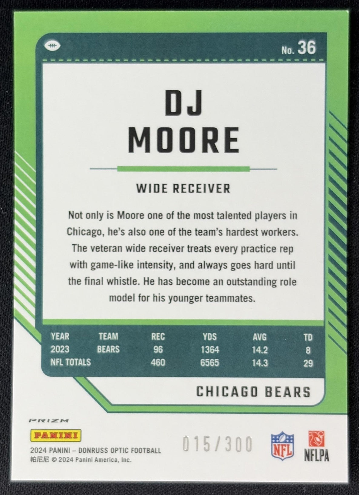 DJ Moore 2024 Panini Donruss Optic Wave /300 Bears Sports Trading Cards