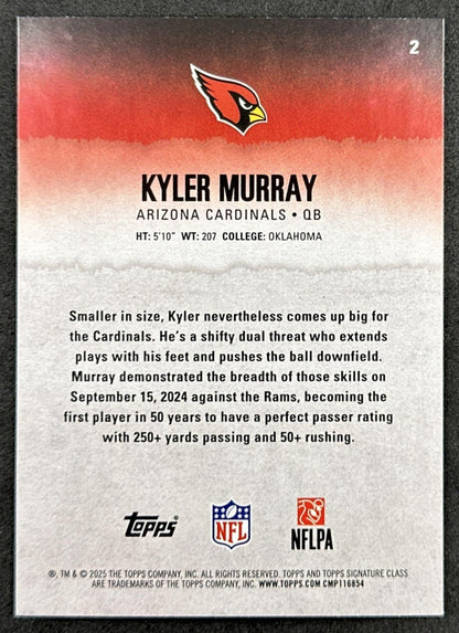 Kyler Murray 2025 Topps Signature Class Veteran Blue & Yellow Foil Cardinals back sports trading card
