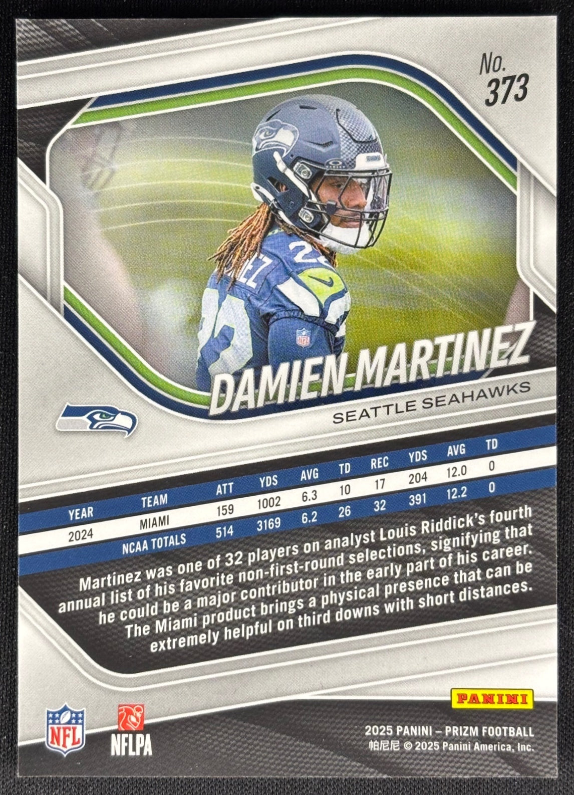 Damien Martinez 2025 Prizm Seahawks Sports Trading Card