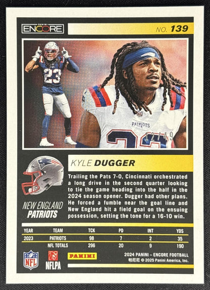 Kyle Dugger 2024 Panini Encore Red /49 Patriots back