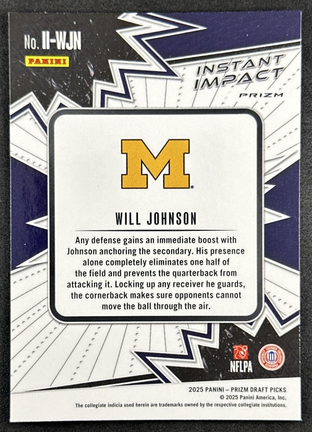 Will Johnson 2025 Panini Prizm Draft Picks Instant Impact Green Wolverines Cardinals