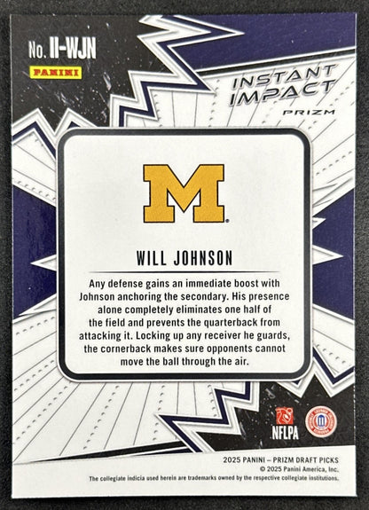 Will Johnson 2025 Panini Prizm Draft Picks Instant Impact Green Wolverines Cardinals