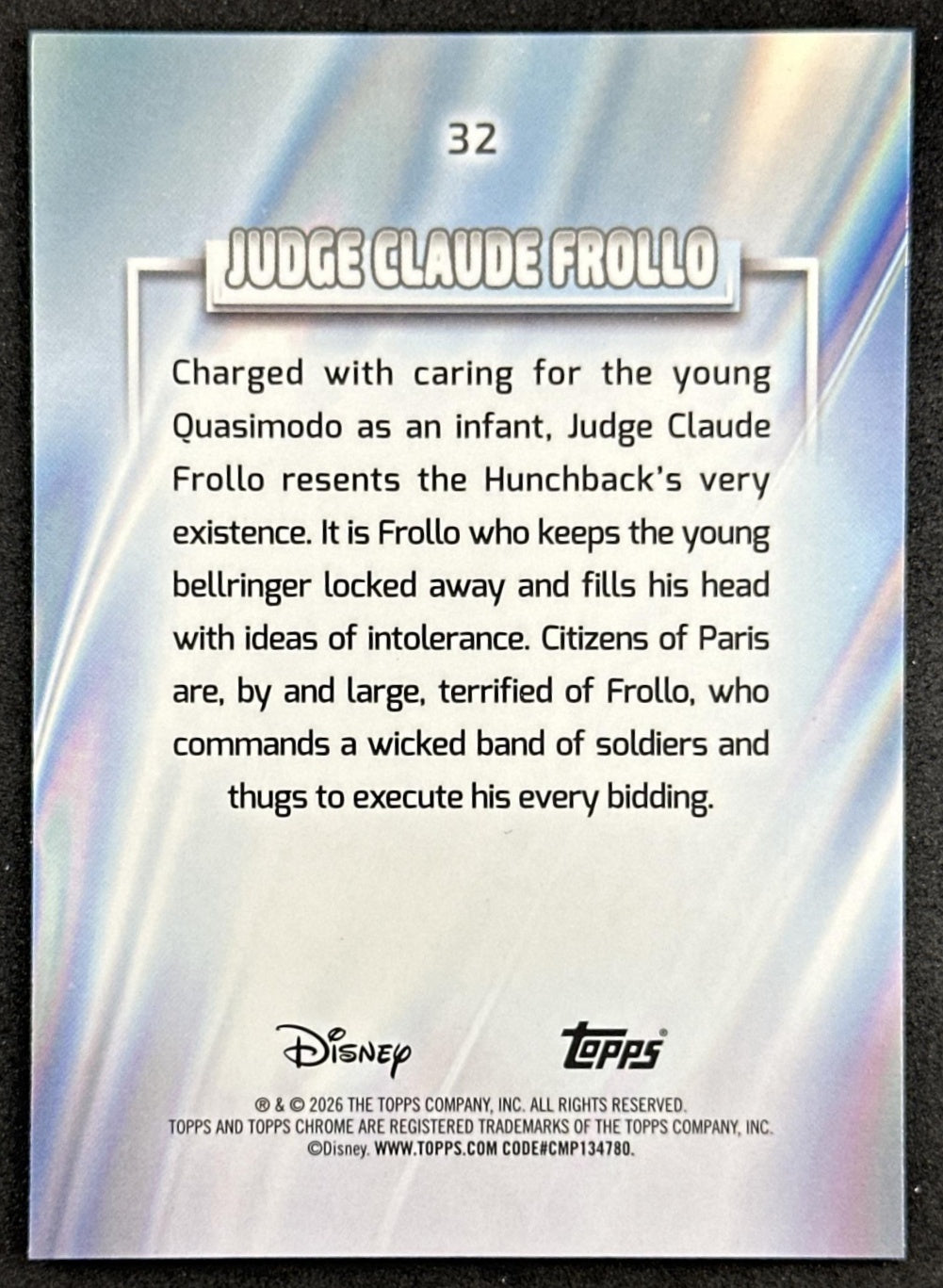 Judge Claude Frollo 2026 Topps Chrome Disney The Hunchback of Notre Dame Non-Sport Trading Cards