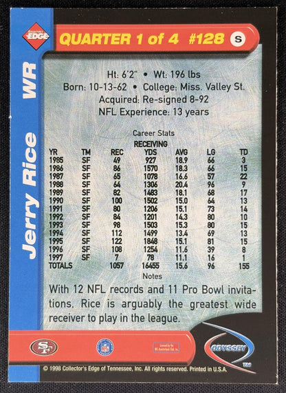 Jerry Rice 1998 Collector's Edge Odyssey 49ers Sports Trading Cards