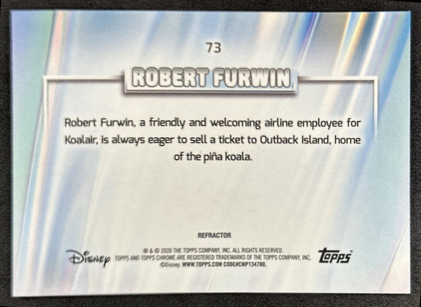 Robert Furwin 2026 Topps Chrome Disney Refractor Zootopia 2 Back