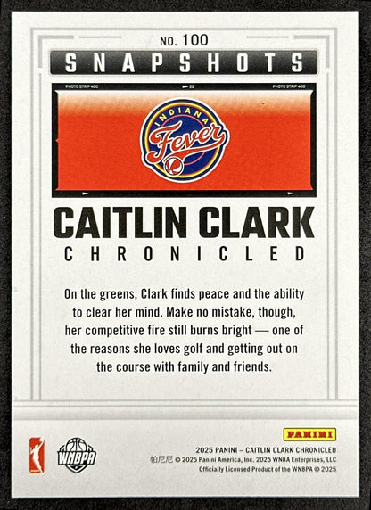 Caitlin Clark 2025 Panini Chronicled Snap Shots Holo Fever 100 Indiana Fever