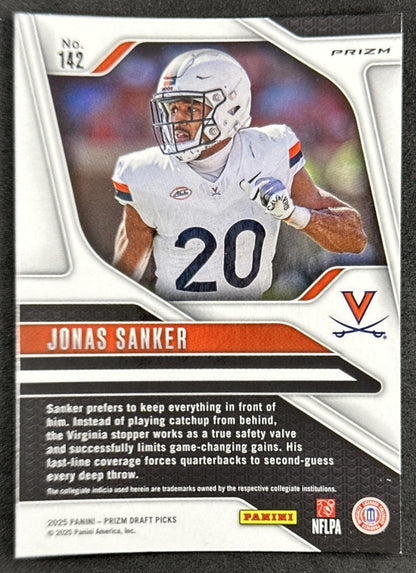 Jonas Sanker 2025 Panini Prizm Draft Picks Red Ice Cavaliers Saints - Back