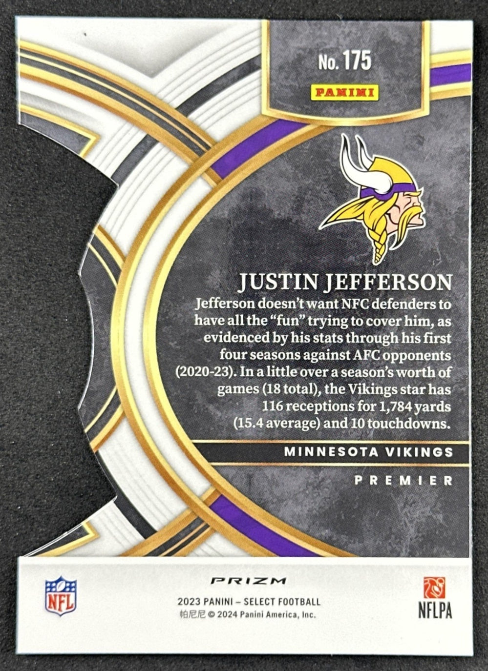 Justin Jefferson 2023 Panini Select Red and Yellow Prizms Die Cut Vikings Sports Trading Card