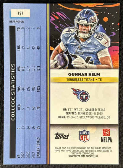 Gunnar Helm 2025 Topps Cosmic Chrome Refractor Titans