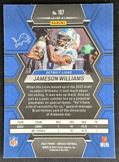 Jameson Williams 2023 Panini Mosaic Camo Pink Mosaic Lions Sports Trading Card