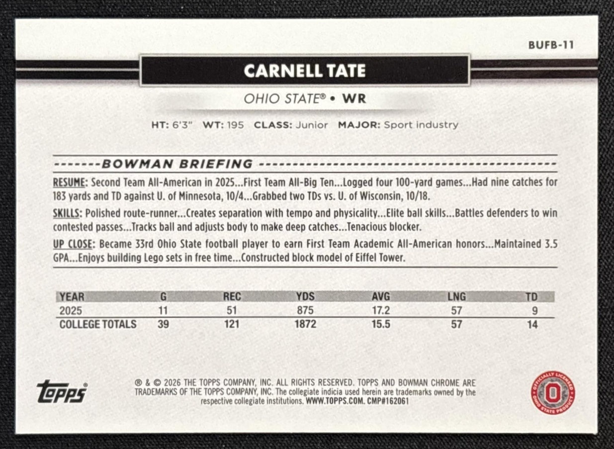 Carnell Tate 2026 Topps NSCC Collection Bowman U Chrome Sports Trading Cards