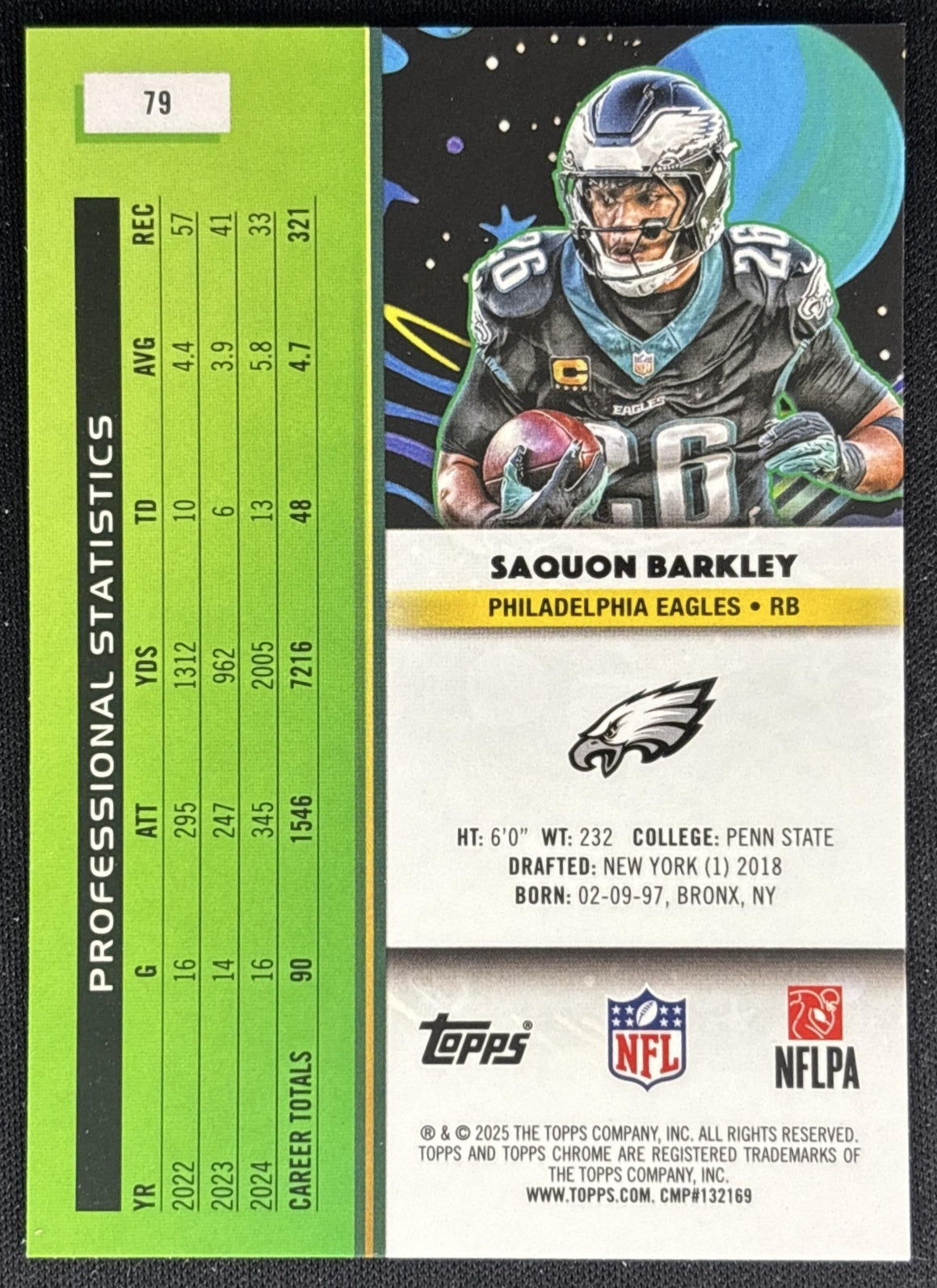 Saquon Barkley 2025 Topps Cosmic Chrome Eagles back