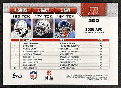 Devin White Jordyn Brooks Cedric Gray 2026 Topps Flagship Sports Trading Cards