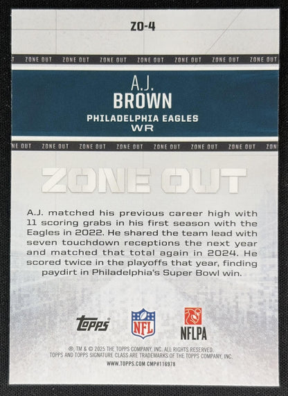 A.J. Brown 2025 Topps Signature Class Zone Out Eagles back