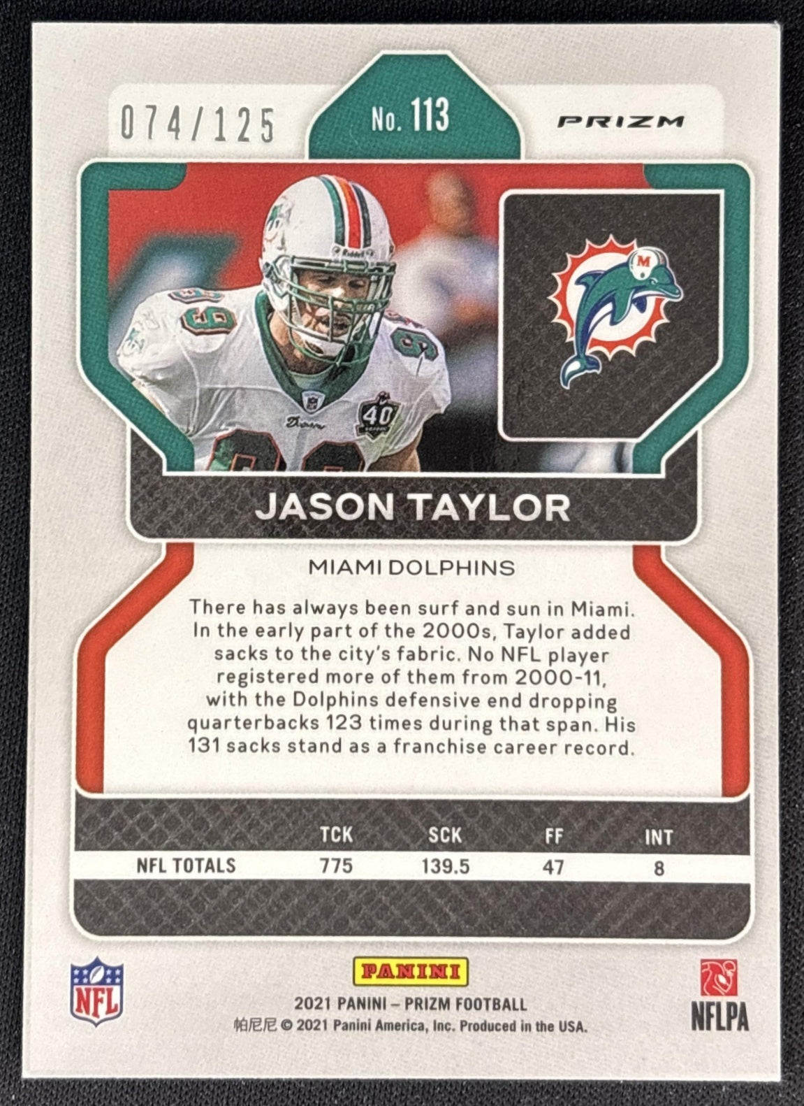 Jason Taylor 2021 Panini Prizm Purple /125 Dolphins Sports Trading Cards