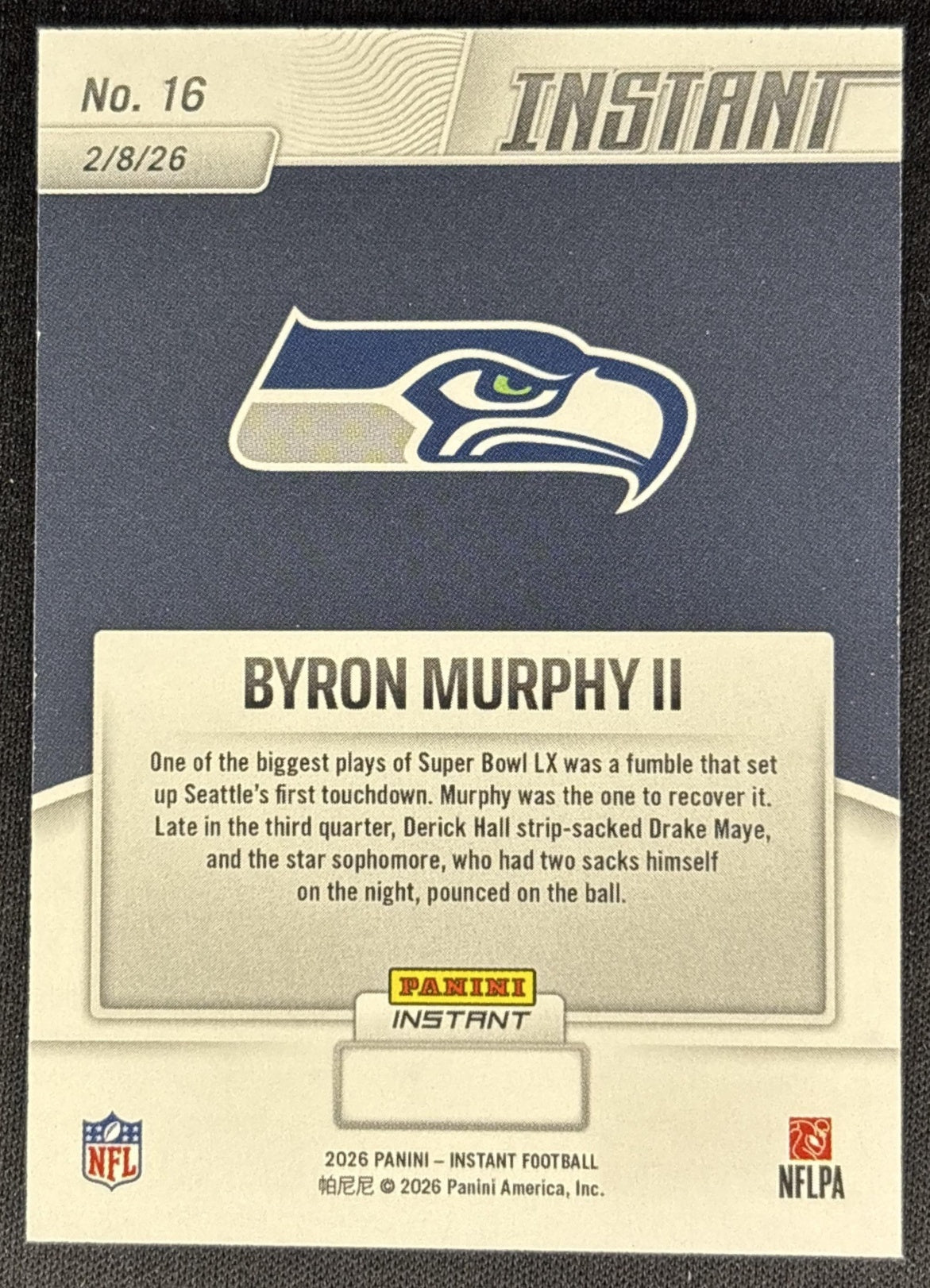 Byron Murphy II 2026 Panini Instant Super Bowl LIX Champions Seattle Seahawks