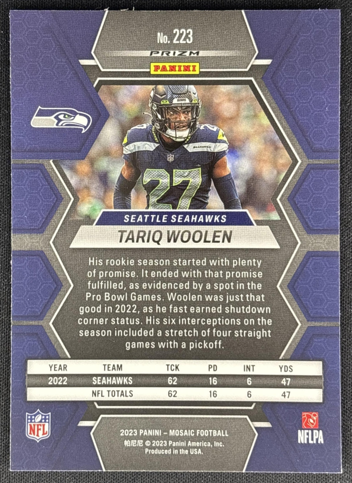 Tariq Woolen 2023 Panini Mosaic Red Sparkle Seahawks back
