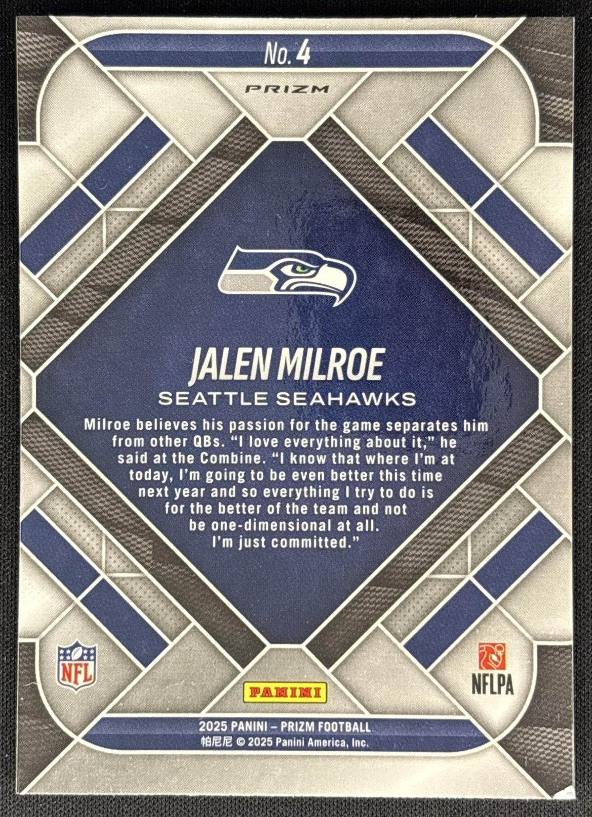 Jalen Milroe 2025 Panini Prizm Emergent Green Seahawks Back