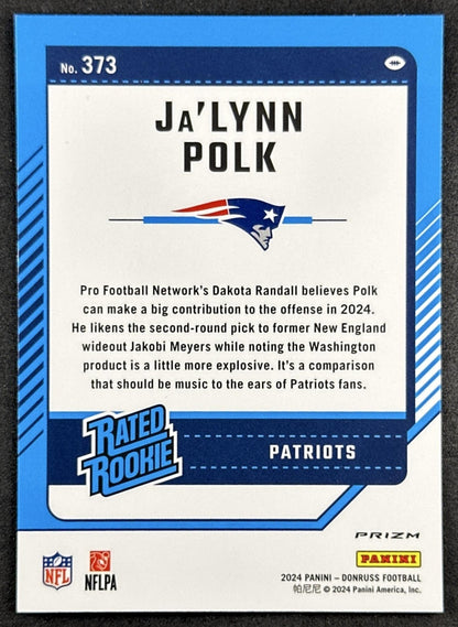 Ja'Lynn Polk 2024 Panini Donruss Optic Rated Rookie Preview Holo Patriots Back