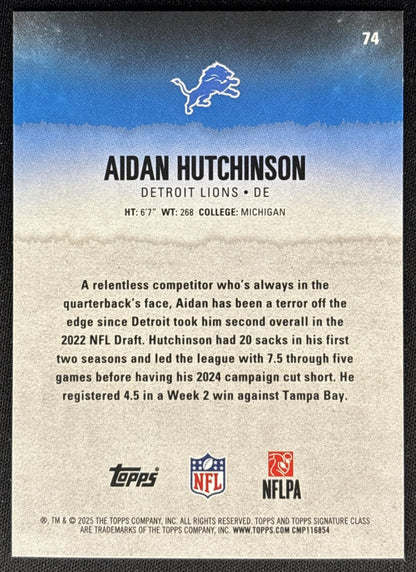 Aidan Hutchinson 2025 Topps Signature Class Veteran Blue & Yellow Foil Lions back