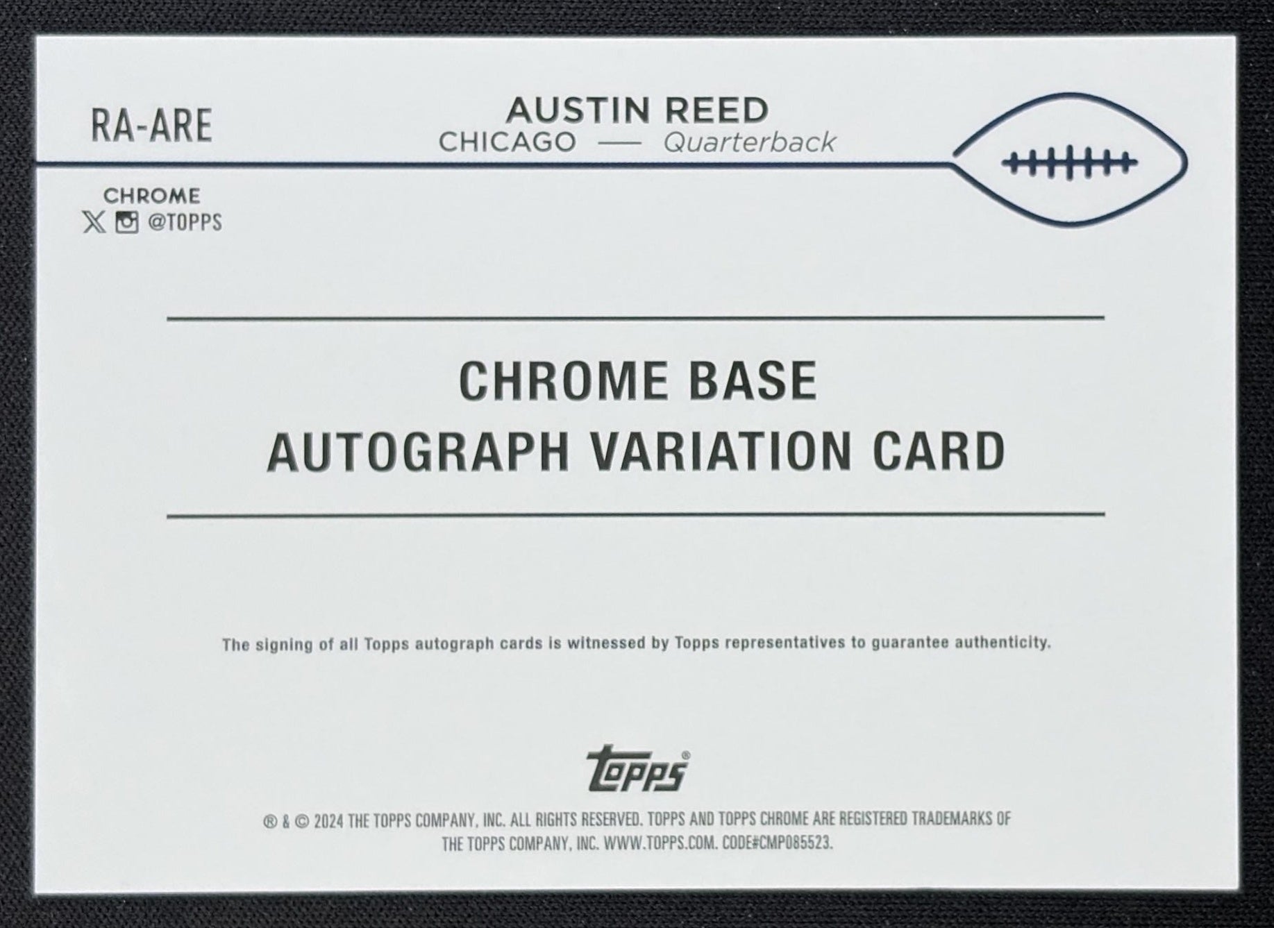 Austin Reed 2024 Topps Chrome Rookie Auto Blue Refractor /150 Bears back