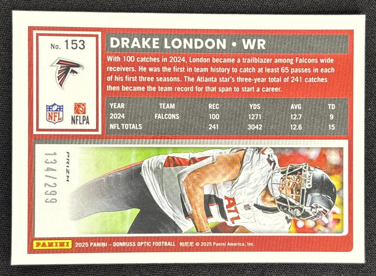 Drake London 2025 Panini Donruss Optic Orange Prizm /299 Falcons Sports Trading Card