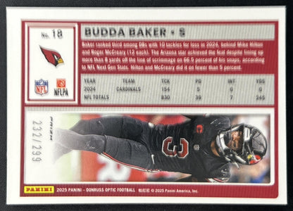 Budda Baker 2025 Panini Donruss Optic Orange Prizm /299 Cardinals back