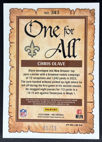 *Damaged* Chris Olave 2023 Panini One for All Dual Patch Auto Gold Wave /15 Saints Sports Trading Cards