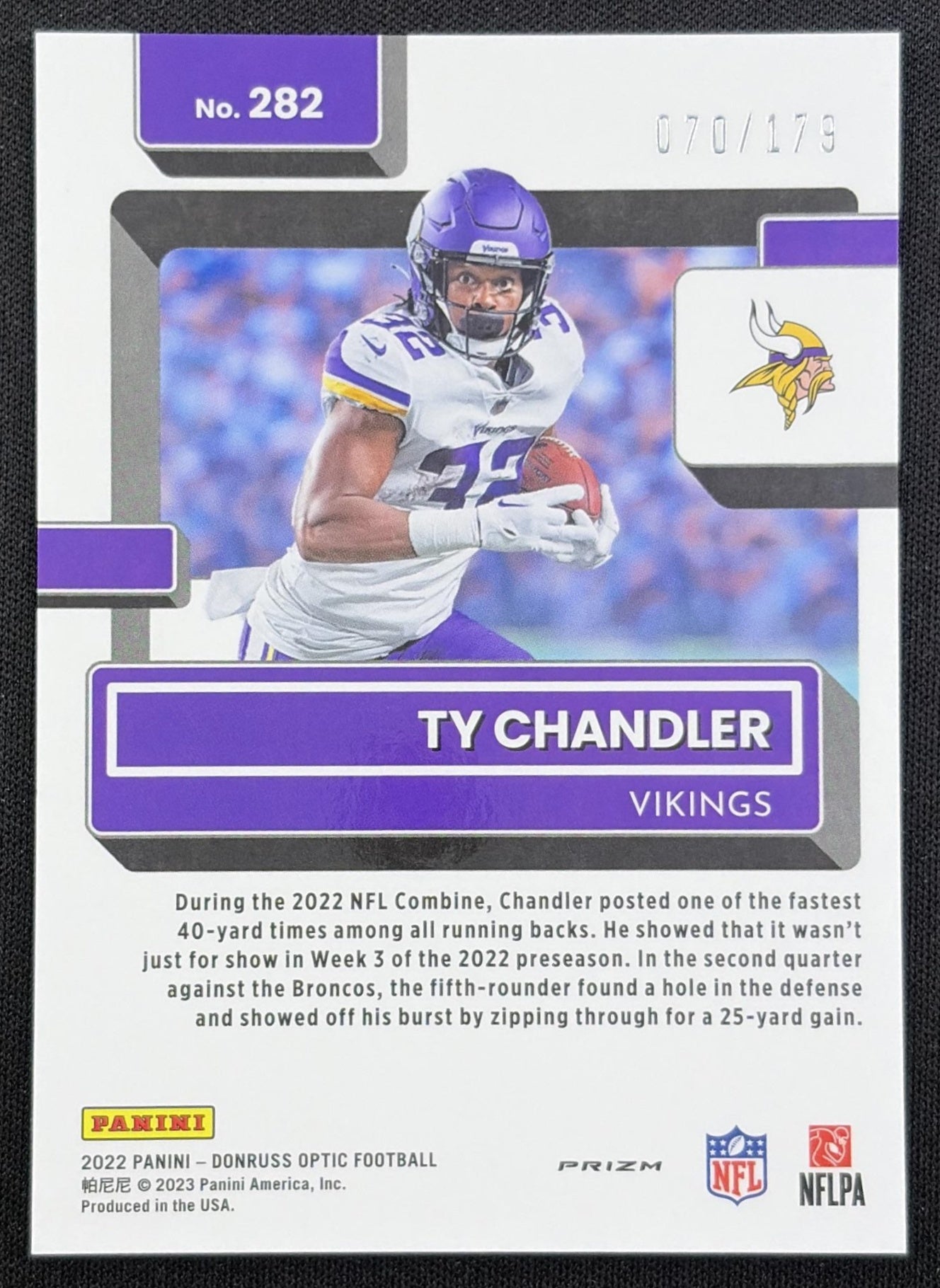 Irv Smith Jr. 2021 Panini Donruss Optic Blue /179 Vikings back