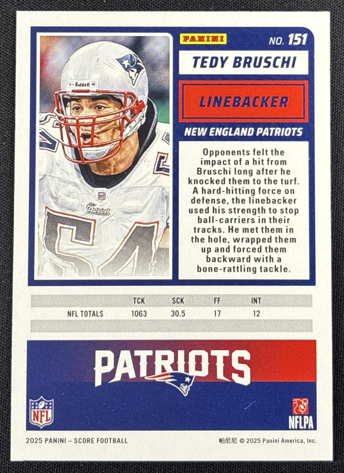 Tedy Bruschi 2025 Panini Score Lava /799 Patriots